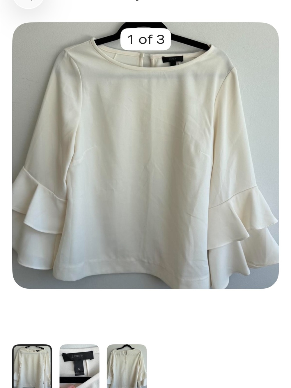 J. Crew Cream Double Ruffle Sleeve Blouse